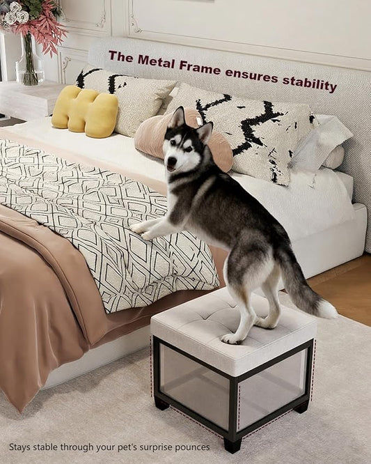 17.7 inches Chenille turfed Ottomans Cube with Storage, Metal-Framed Square Storage Ottoman Foot Rest Stool Holds 770 LB for Dorm Living Room Bedroom White UASND641W