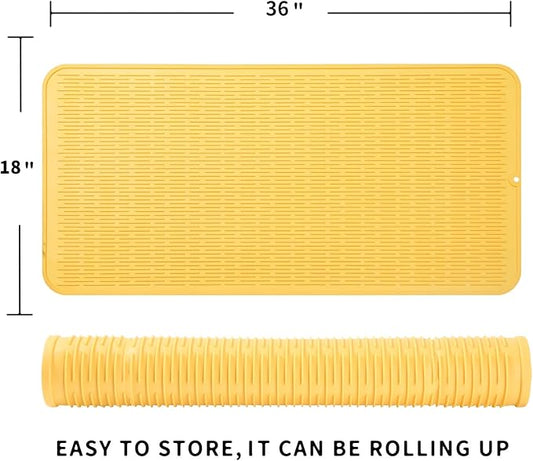 Silicone Dish Drying Mat for Multiple Usage,Easy clean,Eco-friendly,Heat-resistant Silicone Mat for Kitchen Counter or Sink,Refrigerator or Drawer Liner Yellow 5XL 36inches x 18inches