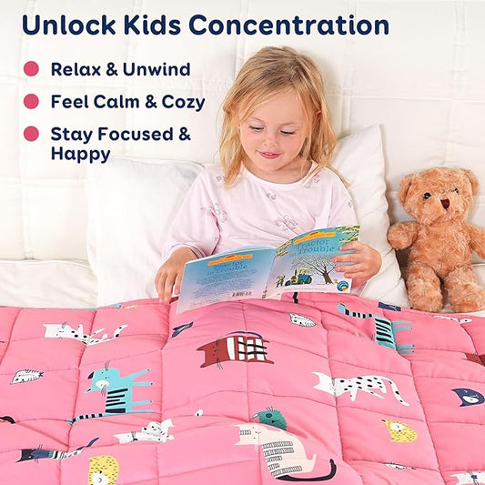 Kivik Breathable Weighted Blanket 3 lbs, Cooling Small Weighted Blankets, Ultra Soft Heavy Throw for Relaxing & Sleeping, Machine Washable, 36 x 48 Inches, Cute Cat Printing, Pink