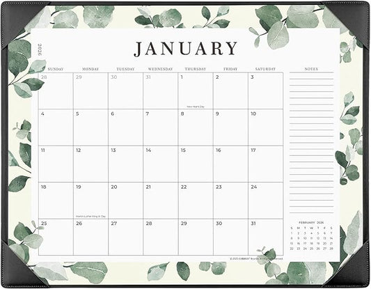 Cabbrix Desk Calendar 2026 with Desktop Mat, 21" x 16.5" Large Desk Calendar Covering January 2026 to December 2026, 12 Months Desktop Calendar for Home Office School Planning, Greenery