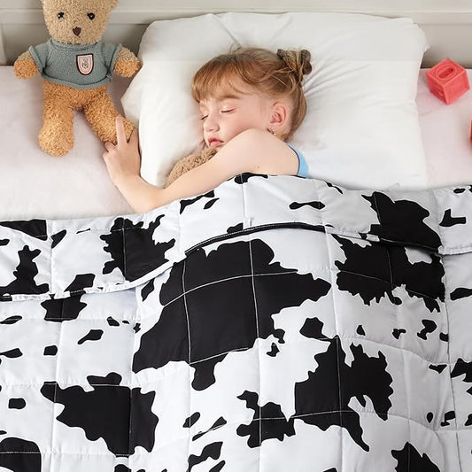 yescool Cow Print Weighted Blanket 3 Pounds Cooling Cow Blanket, Heavy Blanket for Sleeping, Throw Blanket Gift Weighted Comforter for 20-40lbs, 36"x48"