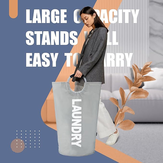 Caroeas 125L Laundry Basket,Large Laundry Hamper, Laundry Bag with Padded Handles, Clothes Hamper Stands Up Well, Collapsible Free Standing Easy Storage Washing Bin (Light Grey,125L)
