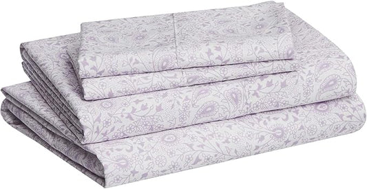 Amazon Basics Lightweight Super Soft Easy Care Microfiber 4 Piece Bed Sheet Set With 14-inch Deep Pockets, Queen, Lavender Paisley,Printed AmazonBasics