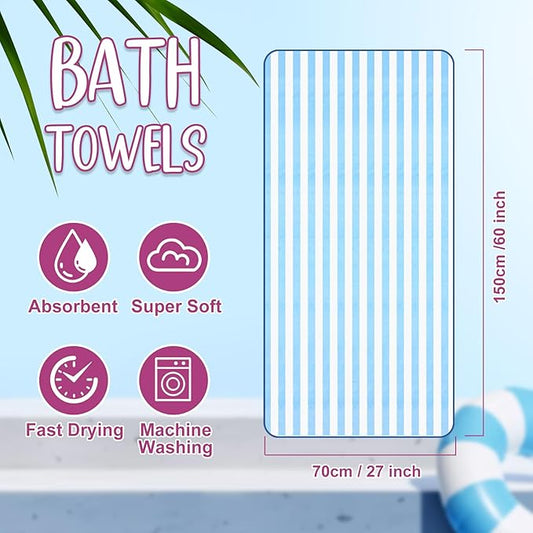18 Pack Microfiber Bath Towels Bulk 27'' x 60'' Oversized Size Bath Towel Highly Absorbent Extra Large Soft Drying for Shower Beach Winter Salon Sport Gym Party (Stripes,Multicolor)