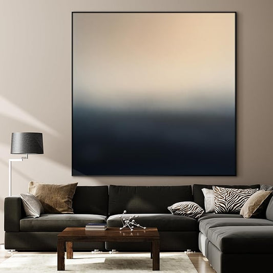 72"x72" XL Framed Wall ArtMinimalist Beige to Black Gradient Abstract Color Fade (Frame Assembly Required)