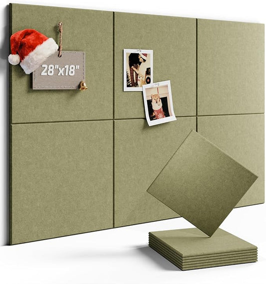 Felt Bulletin Board Tiles -28"x18" Cork Board Alternative for Office Decor, Push Pin Board Wall Organizer 6-Pack -Olive Green