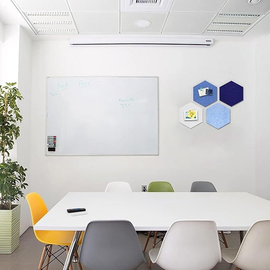 12" Large Bulletin Board with 15 Push Pins, Pack of 4 Hexagon Felt Pin Board Notice Boards for Home Office, Felt Wall Tiles for Photos Memos (Blue)