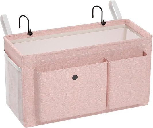 Bedside Caddy Bedside Organizer with Fixed Straps & Water Bottle Holder, Bunk Bed Caddy ideal for Home, Dorm, Hospital, Crib, Versatile Bedside Storage Solution (Pink)