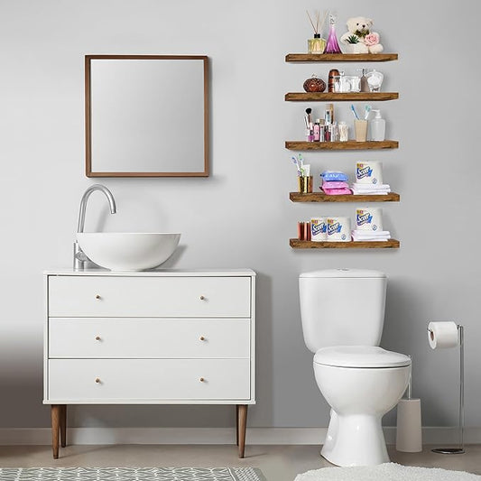 Sorbus Floating Shelves for Wall, Bathroom Shelves Wall Mounted for Kitchen, Bedroom, Living Room, Bathroom Storage, Over Toilet, Hanging Book Shelf for Wall Home Decor (Rustic Brown, 5 Pack)