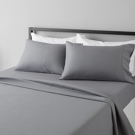 Amazon Basics Lightweight Super Soft Comfortable Brushed Microfiber 4 Piece Bed Sheet Set with 14-Inch Deep Pockets, Queen, Dark Gray, Solid AmazonBasics