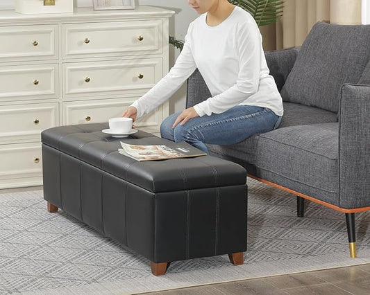 Homebeez 48" Faux Leather Storage Ottoman,End of Bed Bench,Upholstered Ottoman Bench with Storage for Living Room,Bedroom,Entryway