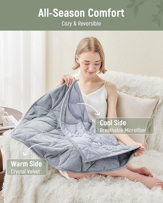 Weighted Lap Blanket 5 lbs for Adults, Luxury Soft Small Weighted Blanket, Compact Portable Weighted Lap Pad for Relaxation, Sleeping, Travel, All-Season Use, Light Grey, 30" x 40"