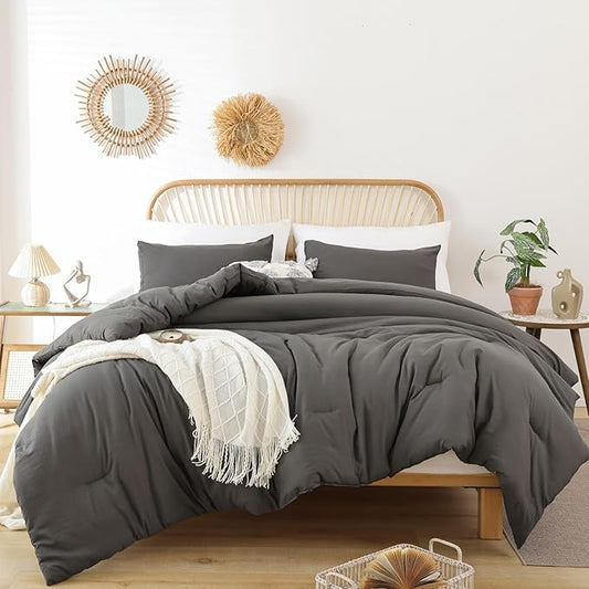 ROSGONIA Charcoal Grey Twin/Twin XL Comforter Set for Girls Boys, 1 Dark Gray Comforter & 1 Pillowcase, Lightweight Kids Comforter Soft Dorm Bedding