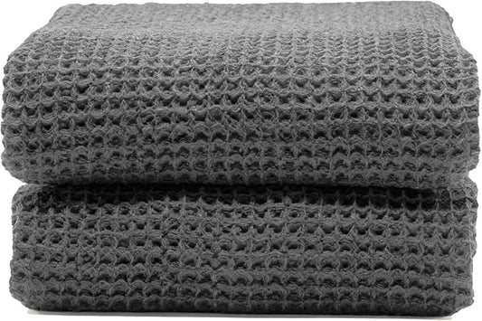 Italic Sedona Waffle Bath Sheets, 410 GSM 100% Cotton, Set of 2, Oversized Towels, Ultra Soft & Absorbent, Lightweight Spa Towels (Charcoal)