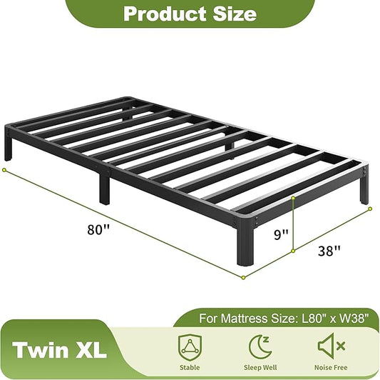 9 Inch Twin XL Bed Frames with Rounded Corner Legs, Heavy Duty XL Twin Metal Platform Bed Frame No Box Spring Needed, Easy Assembly, Noise Free, Black