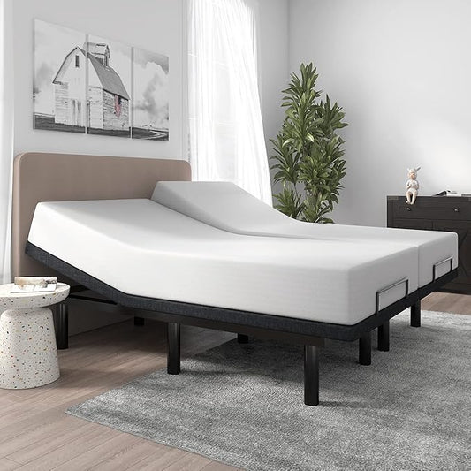SHA CERLIN Split King Size Adjustable Bed Base/Bed Frame with Motorized Head and Foot Incline,Zero-Gravity,Wireless Remote,Wood Board Support (Only Base)