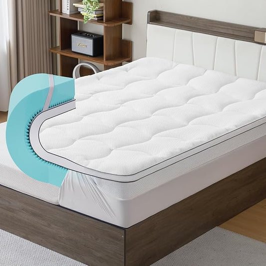 4 Inch Memory Foam Mattress Topper Medium XL Size - Dual Layer 3 Inch Cooling Gel Memory Pad and 1 Inch Pillow Top Mattress Cover for Back Pain - 39" x 70" x 4"