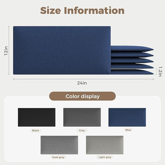 Coastal Blue Freestanding Linen Headboard 24x12 Inch 6-Panel Kit - Lightweight Portable Design for Queen Beds, Quick Setup Solution