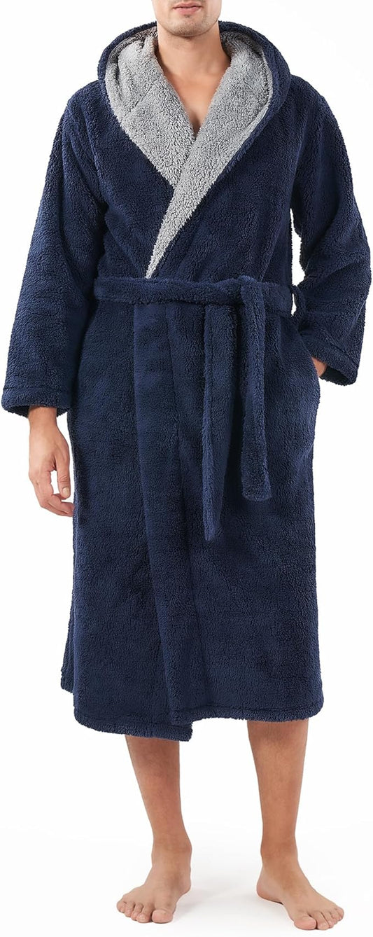 DAVID ARCHY Men's Hooded Robe Soft Coral Fleece Microfiber Bathrobe