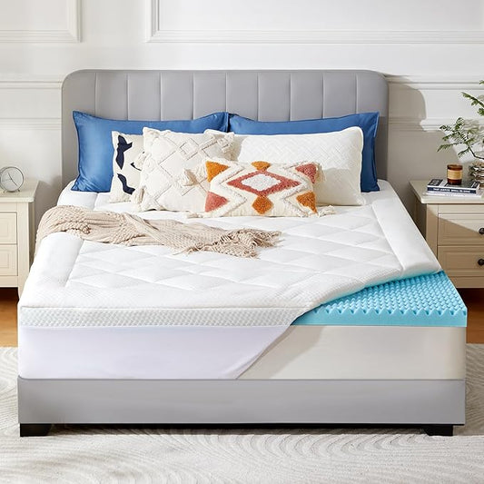 PERLECARE 4 Inch Dual Layer Full Mattress Topper for Pressure Relief, 2.5 Inch Cooling Egg Crate Gel Memory Foam Plus 1.5 Inch Pillow Top Cover, Medium Firm with Deep Pocket