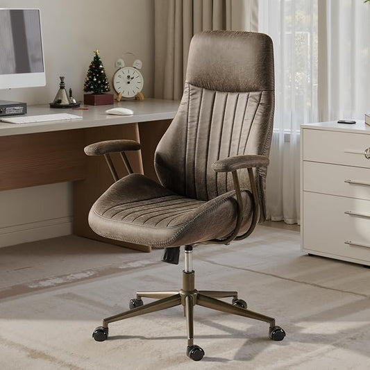 Home Office Desk Chair, Mid-Century Modern Office Chair with Adjustable Lumbar Support, Adjustable Height Executive Task Chair with 360 Rolling Swivel for Meeting Study Room(High Back, Grey)