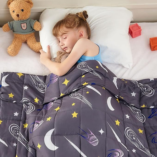 yescool Star Weighted Blanket 10 Pounds Twin Cooling Weighted Blanket, Galaxy Moon Heavy Blanket for Sleeping, Weighted Throw Blanket Gift for 80-110lbs, 40"x60"
