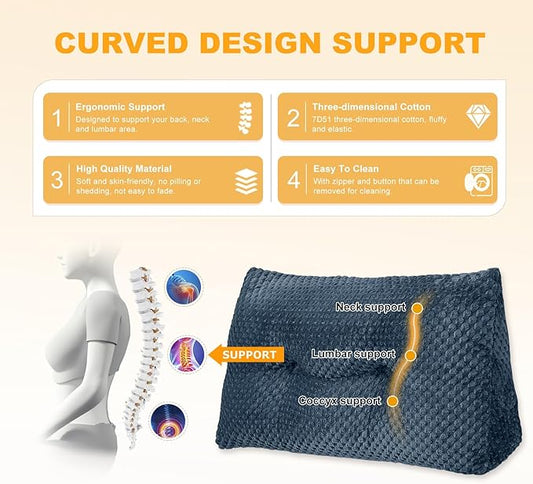 Large Triangular Headboard Wedge Pillow Soft and Supportive Headboard Backrest Positioning Support Bolster Cushion, Bed Wedge Pillow with Removable Cover(Dark Blue,Twin,39x8x20inch)