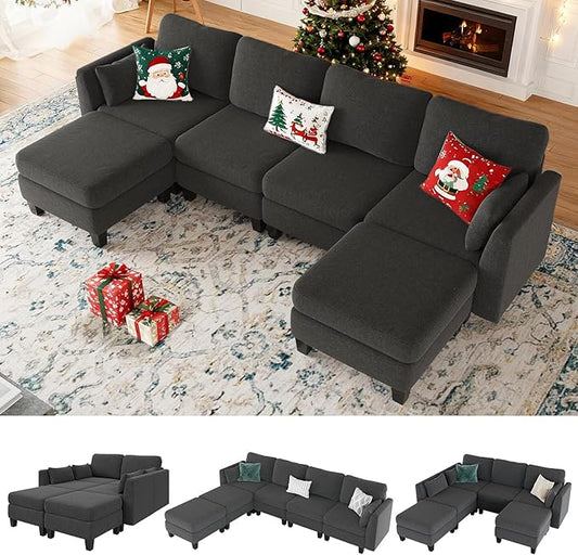 Modular Sectional Sofa, Convertible U Shaped Sofa Couch with High Density Memory Foam, 6 Seat Comfy Modular Sofa Couch for Living Room, Modern U Shaped Sectional Sofa, Dimgrey