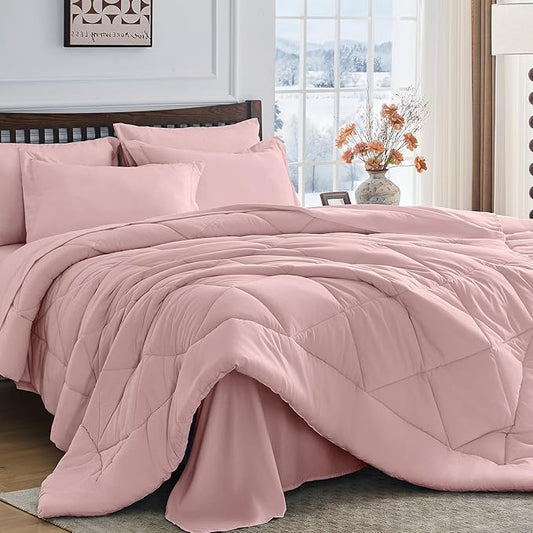 HEVUMYI Dusty Pink Twin-XL Comforter Set - 5-Piece All Season Bed in a Bag Twin-XL, Ultra Soft Bedding Set with Comforter, Flat Sheet, Fitted Sheet, Pillowcases, Pillow Shams