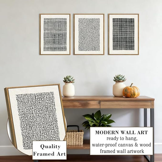 BINCUE Abstract Geometric Line Wall Art Minimalist Artwork Modern Neutral Wall Decor for Living Room Bedroom Office Bathroom 12" Lx16 W Set of 3