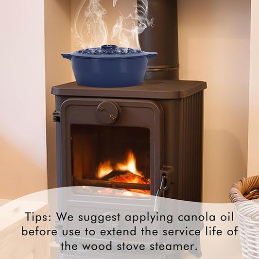 INNO STAGE Wood Stove Steamer, Cast Iron Humidifier for Stove, Home Indoor Decorative, Blue Finish, Rust Resistant, Lattice Top, 2.5 Quart Capacity, Patented