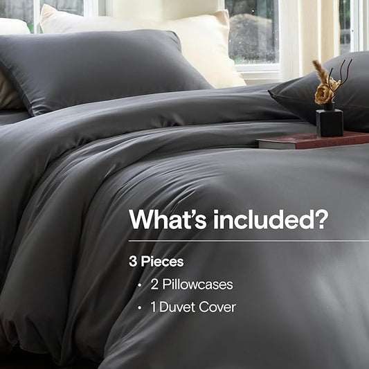 DOZ Duvet Cover Set, 100% Viscose derived from Bamboo, Organically Grown, Buttery Soft, Cooling Duvet Covers, High GSM, 1 Duvet Cover and 2 Pillowcases, 106"x90" (Storm, King/Cal King)