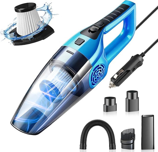 Car Vacuum Cleaner – 9000PA High Power Suction, DC 12V Portable Handheld Auto Vacuum with Attachments, Mini Car Interior Cleaner for Pet Hair, Dust, Crumbs, and Debris (Ocean Blue)