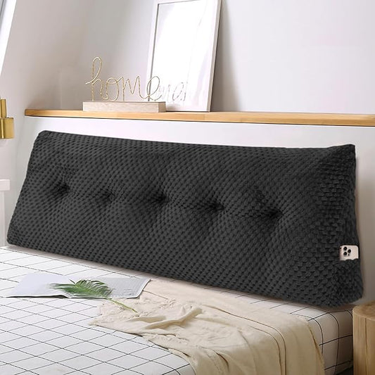 Large Triangular Headboard Wedge Pillow Soft and Supportive Headboard Backrest Positioning Support Bolster Cushion, Bed Wedge Pillow with Removable Cover(Black,Full,54x8x20inch)