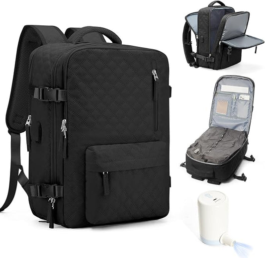 suwasp Vacuum Backpack Travel with Pump, Travel Backpack for Women Men, Vacuum Compression Bags with Laptop Compartment/Shoe Compartment, Personal Item Carry On Backpacks Flight Approved, Black