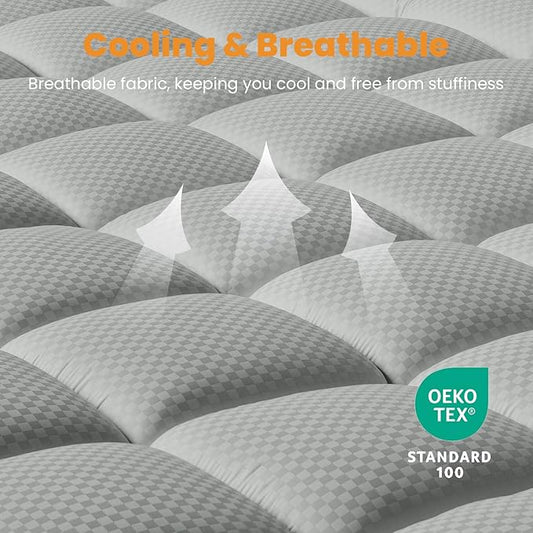 MATBEBY Twin Size Mattress Pad - Cooling Breathable Mattress Topper, Quilted Fitted Mattress Protector, Pillow Top Mattress Cover with 8-21" Deep Pocket, Machine Washable, Light Grey, 39x75 Inches