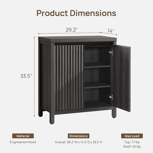 SICOTAS Sideboard Buffet Cabinet with Storage, Fluted Credenza Console Cabinet with Adjustable Shelves, Modern Coffee Bar Storage Cabinet for Kitchen, Living Room, Entryway, Black Oak, 2 PCS