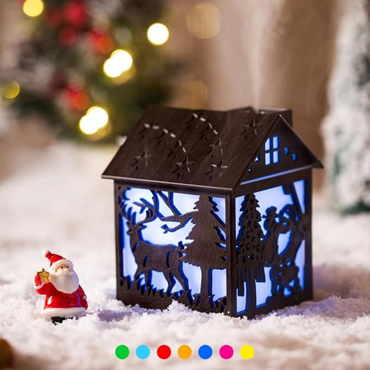 Colorful Cool Mini Humidifier, Cabin styling with Christmas theme,USB Personal Desktop Humidifier 2 Mist Modes, 7 colors,Super Quiet Perfect for Baby Bedroom, Office (Darkwood)