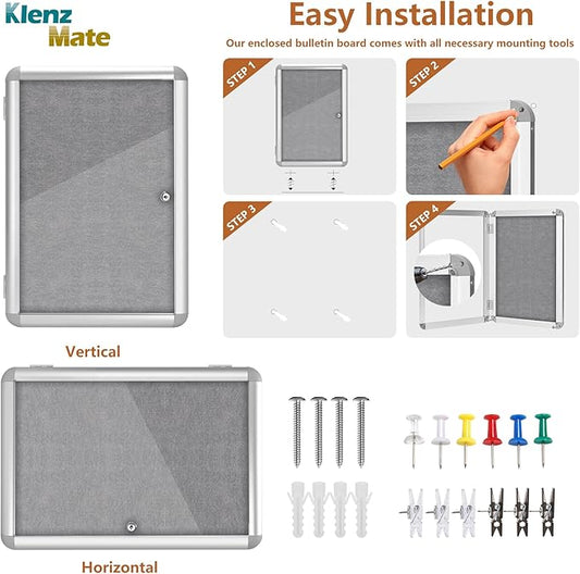 20"x14" Enclosed Cork Bulletin Board Tamper-Proof Dispaly Case,Grey Fabric&Aluminium Frame,Shatter Resistant Lockable Bulletin Board with Clear Acrylic Door for School,Office,Mall,Community,Hospital