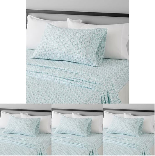 Amazon Basics Lightweight Super Soft Easy Care Wrinkle Free Microfiber 3 Piece Bed Sheet Set with 14-Inch Deep Pockets, Twin, Aqua Fern, Floral, Kids, Men & Women Bedding (Pack of 4) AmazonBasics