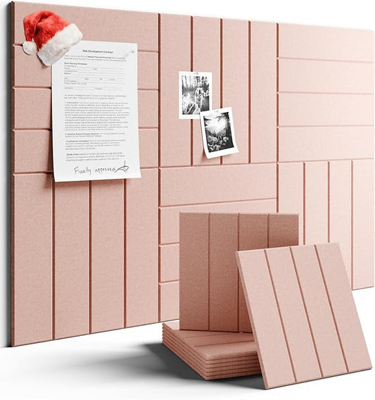 Felt Bulletin Board Tiles Large 36" x 24" Cork Board Alternative-6 Pack with 40 Adhesive Tabs, Thick Slat Wall Panels for Office Decor, Push Pin Board Wall Organizer Alternative - Pink