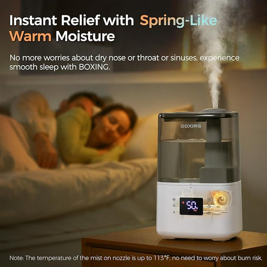 BOXING Warm and Cool Mist Humidifiers for Bedroom Large Room Home,Air Humidifier with Remote,Top Fill Ultrasonic Diffuser Humidifier with humidistat,Quiet Sleep,Timer,Auto Shutoff,BPA-Free,Filter,4.5L