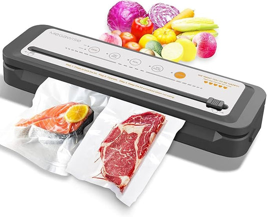 MEGAWISE Vacuum Sealer Machine, Portable Strong Suction Power Food Sealer, Bags and Cutter included with External Vacuum Function, Freshness Saver(Silver)