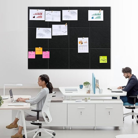 Cork Bulletin Board 48" x 36" - Large Dart Board Wall Protector - 12 Pack Felt Tiles, 60 Removable Safe Adhesive Tabs & 40 Pushpins - for Office, School, Home Decor - Black