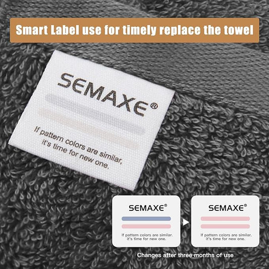SEMAXE 18-Pack Bath Towel Set Include 6 Bath Towels, 6 Hand Towels, 6 Wash Cloths, 100% Cotton Bathroom Towels with Hanging Loops and Nano-Bio Lifecycle Labels, Soft and Absorbent Towel, Grey
