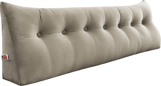 Wedge Headboard Pillow Dorm Room Reading Pillow Back Support for Sitting Up in Bed Bolster Lumbar Cushion Body Positioning Bedrest Velvet 76in Light Tan King