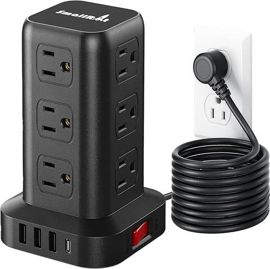 PD 20W USB C Surge Protector, Mini Power Strip Tower Travel 12 AC 4 USB Power Strip with USB Ports 10FT Overload Protection for Home Office