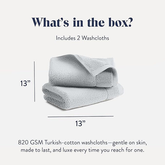 Brooklinen Super-Plush Turkish Cotton Washcloths - Set of 2 - Cotton, 820 GSM, Highly Absorbent, Machine Washable, Perfect for Home & Bathroom (13" x 13", Smoke Grey)