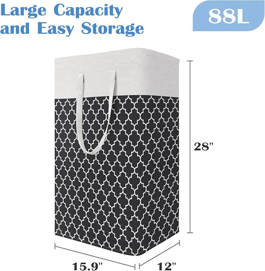 BlissTotes 3-Pack Laundry Basket, Freestanding&Waterproof Laundry Hamper, Collapsible Tall Clothes Hamper with Easy Carry Handles for Clothes, Towels in the Family and Dorm,Clover Black,88L