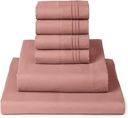 Mellanni Queen Sheet Set - 6-Piece Iconic Collection Bedding, (Including 4 Pillowcases), 16-Inch Deep Pocket, Easy Care, Extra Soft, Cooling Sheets, Brushed Microfiber - Coral